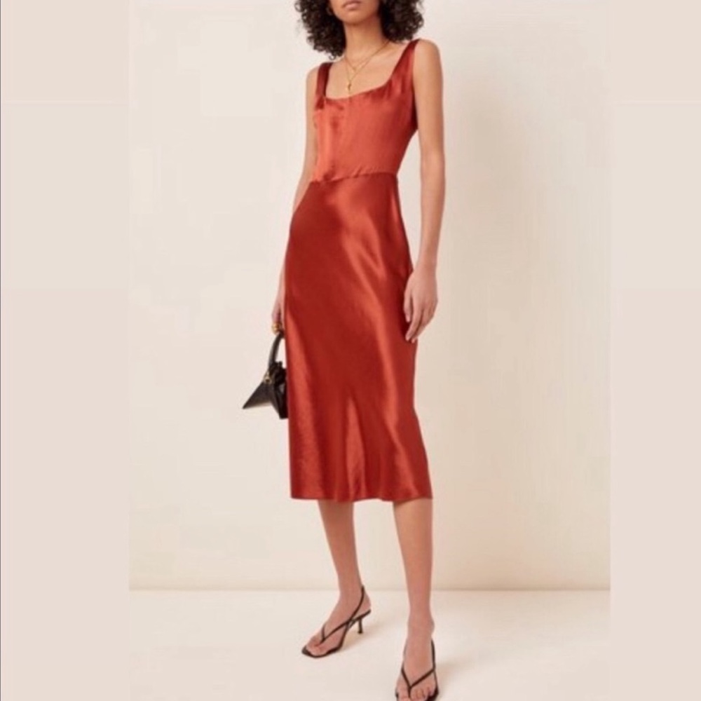 Vince Satin Midi Dress in Sangre